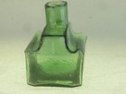 42461 Old Antique Vintage Glass Bottle Ink Well Fountain Pen Inkwell Boat Green