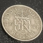 1941  6 Pence Great Britain Silver Coin  george Vi 1st Coinage  Great Condition 