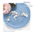 Flower Bride Wedding Hair Pins Silver Crystal Bridal Hair Pieces Pearl