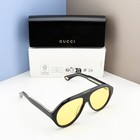 Gucci Gg0479s Aviator Sunglasses Black Frame Yellow Lens Unisex Italy