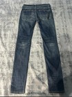 Amiri Men s Blue Dark Wash Distressed Slim Skinny Denim Jeans Button Fly