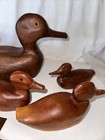 4 Hand Carved Ducks Art Bill Kupka Natural Iowa Wood 1980s Black Walnut mahogany
