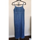 Vintage Y2k Denim Column Dress Blue Jean Midi Maxi Sleeveless Back Zip Size 8
