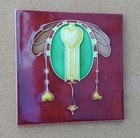 Antique H r Johnson England Art Nouveau Tile No 340 Green Pink Foliate Design