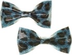 60095 Blue Leopard Glitter Hair Bow Clips Sourpuss Pinup 50s Punk Retro Set Of 2
