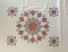Vtg  Fabric  cheater Quilt Top  72 l X 61  W  tan green Floral Medallions
