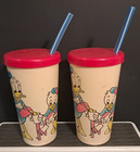 Vintage Donald Duck Huey Dewey Louie Plastic Cup W lid   Original Straw Set Of 2