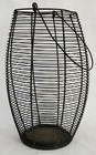  Vintage Black Spun Wire Metal Tall Oval Basket Candle Holder Lantern Handle 12 