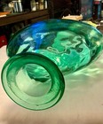 Green Glass Vintage Wide Bottle Or Vase Sticker On Bottom Says Spain