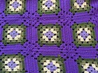 Groovy Granny Square Handmade Crocheted Afghan Throw Blanket 48x70 Purple Green