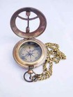 Vintage Brass Sundial Pocket Compass With Chain   Push Button     Travel Gift
