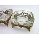 Vintage Jewelry Dishes Trays Heavy Thick Glass Gold Filigree Set Of 2
