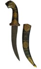 Indo Persian Damascus Gold Wire Worked Lion Face Dagger With Scabbard 12 Inches