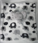 Thro Elephant Security Blanket Baby Lovey Gray White Black Print Elliot Fleece