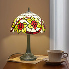 Vintage Tiffany Style Red Grapes Stained Glass Table Lamp Bronze Base Nightlight
