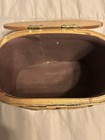 Vintage Wood Wicker Sewing Basket Lined footed Oval