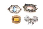 Lot Of 4 Victorian Antique   Art Deco Filigree Brooches Bow Gilt Metal 