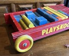 Vintage 1950 s Playskool Wooden Pull Wagon With Original Blocks