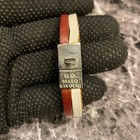 Takeo Kikuchi Men s Leather   Metal Logo Bracelet  Vintage Silver red Off-white