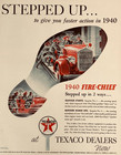 1940 Texaco Gas Advertisement Fire Chief Engine Truck Stepped Up Vtg Print Ad