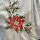 Vintage Christmas Apron Cross Stitched Poinsettias  Pleated  Large  Exc Cond
