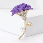 Purple Rhinestone Carnation Brooch Gold Pearl Pin Floral Jewelry