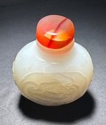 Antique Jade Snuff Bottle Carved Nephrite  mutton Fat  Jade Carnelian Stopper