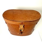 Vintage Genuine Brown Leather Binocular Case Only Red Lined   Straps Nice
