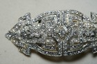 Vintage Art Deco Pot Metal Belt Buckle Silver Tone Clear Rhinestones Signed