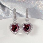 Lab Created Red Garnet 2 20ct Heart Drop Women s Earrings 14k White Gold Plated
