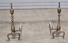 Antique Brass Fireplace Andirons Williamsburg Style Steeple Head