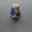 Vintage Cloisonne Thimble Cobalt Blue Pink Green Flowers Enamel Inlay Sewing