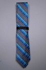 Van Heusen Gray Blue Stripe Check 100  Silk Neck Tie Msrp  69 New