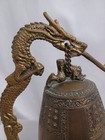 Vintage Bronze Brass Chinese Temple Asian Dragon Gong Bell On Stand Pendulum 12 