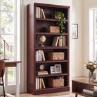 75 2  Cherry Wood 6-shelf Bookcase Storage Shelving Wide Bookshelf Adjustable