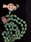 St Patrick Rosary Celtic Crucifix Green Embossed Shamrock Green Milk Glass Beads