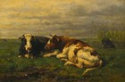 Handmade Old Master-art Antique Oil Painting Animal Portrait Cows On Canvas