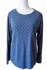 Croft   Barrow Women   s Xl Long Sleeve Floral Geometric Tee Top Blue Cotton Boho