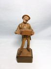 Lg 7    Vintage Old World Hand Carved Accordion Player Wood Figure  Italy Folk Art