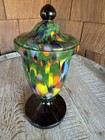 Czech Art Deco Spatter Glass Lidded Candy Dish Footed Urn Jar Frank Welz 1920-30