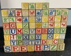 Vtg Wooden Alphabet Picture Blocks Lot Of 72 Abc Educational Toy Nursery Decor