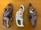 3 Hand Carved   Painted 8  Wooden Monkeys That Connect To Create Hanging Chain