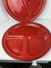 Vintage Set Of 2 Red Enamel 12  Dinner Plates Retro