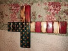 Rustic Handmade American Flag Wooden Cross  Stained  Wood Burn  Wall Hanging