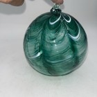 Hand Blown Art Glass Ball Ornament Green Blue White 4   