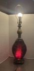 Vintage Mid Century Gothic Revival Lamp Red Flashed Glass W Night Light 