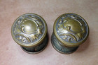 Pair Of Antique English Door Knobs With Rosettes Brass Ornate