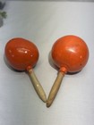 Vintage Mexican Maracas Gourd Shaker Music Mexico Hand Painted Folk Art Orange