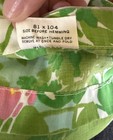 Burlington House Vtg Green Pink Floral Full Sz Flat Fitted 2 Pillow Cases Sheets