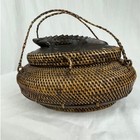 Vintage Hand Woven Lidded Basket With Alligator Finial